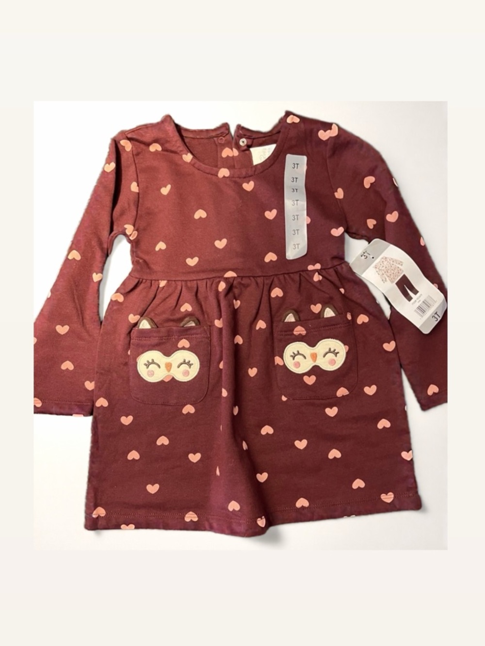 Girls Long Sleeve Heart Print Dress with Fox Pocket Detail - 3T Coala kids New